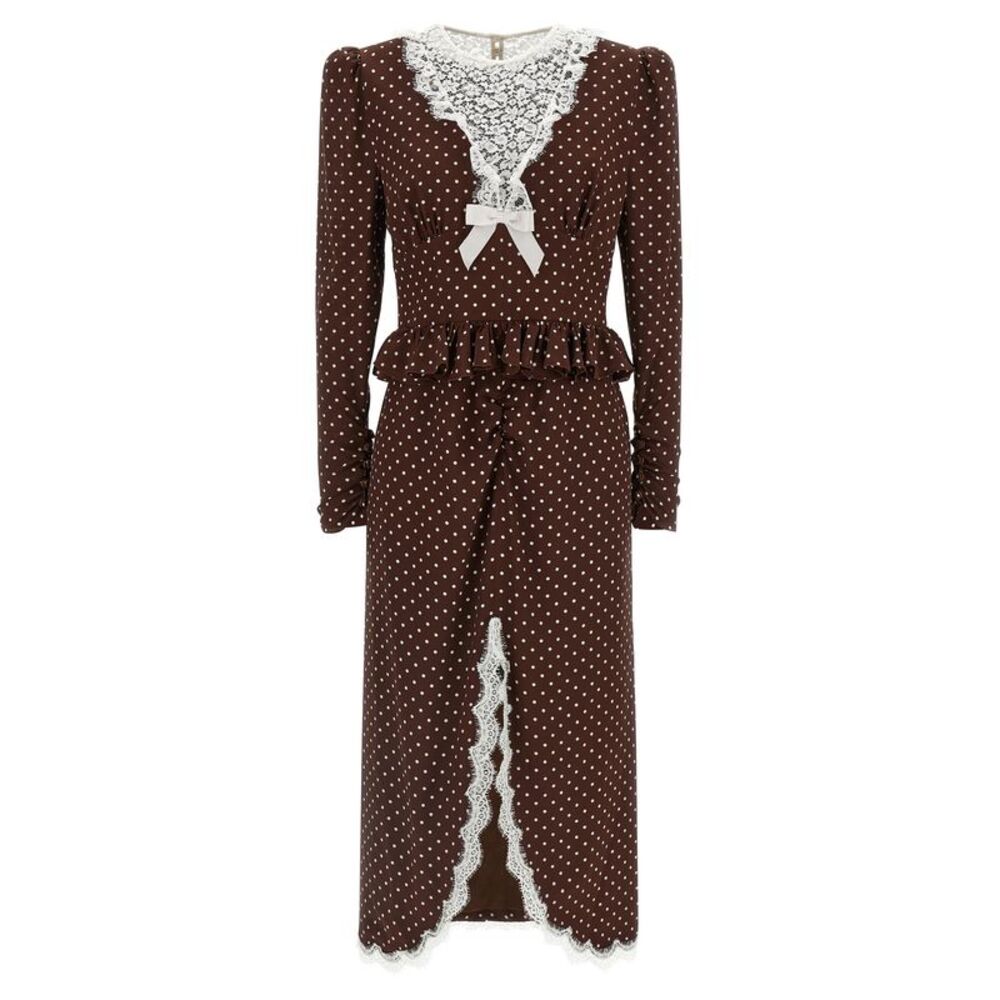 Alessandra Rich Brown Silk Midi Women's Dress